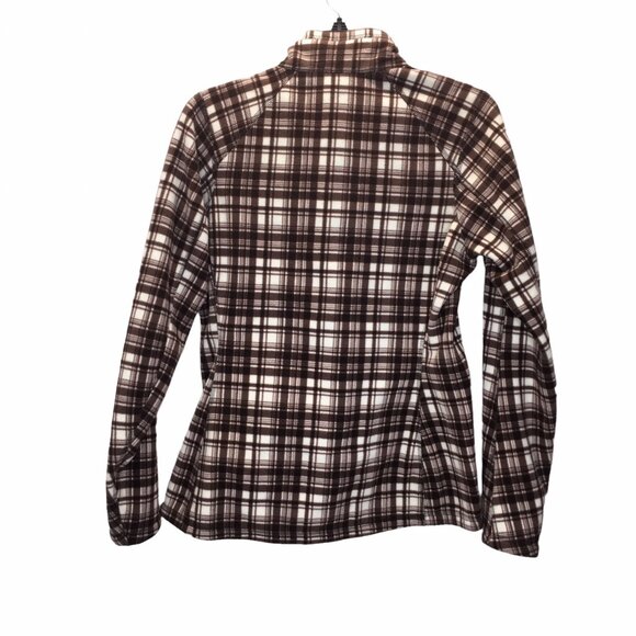 The North Face Quarter Zip Sweatshirt Pullover Fleece Women Medium Brown Plaid - Picture 3 of 13
